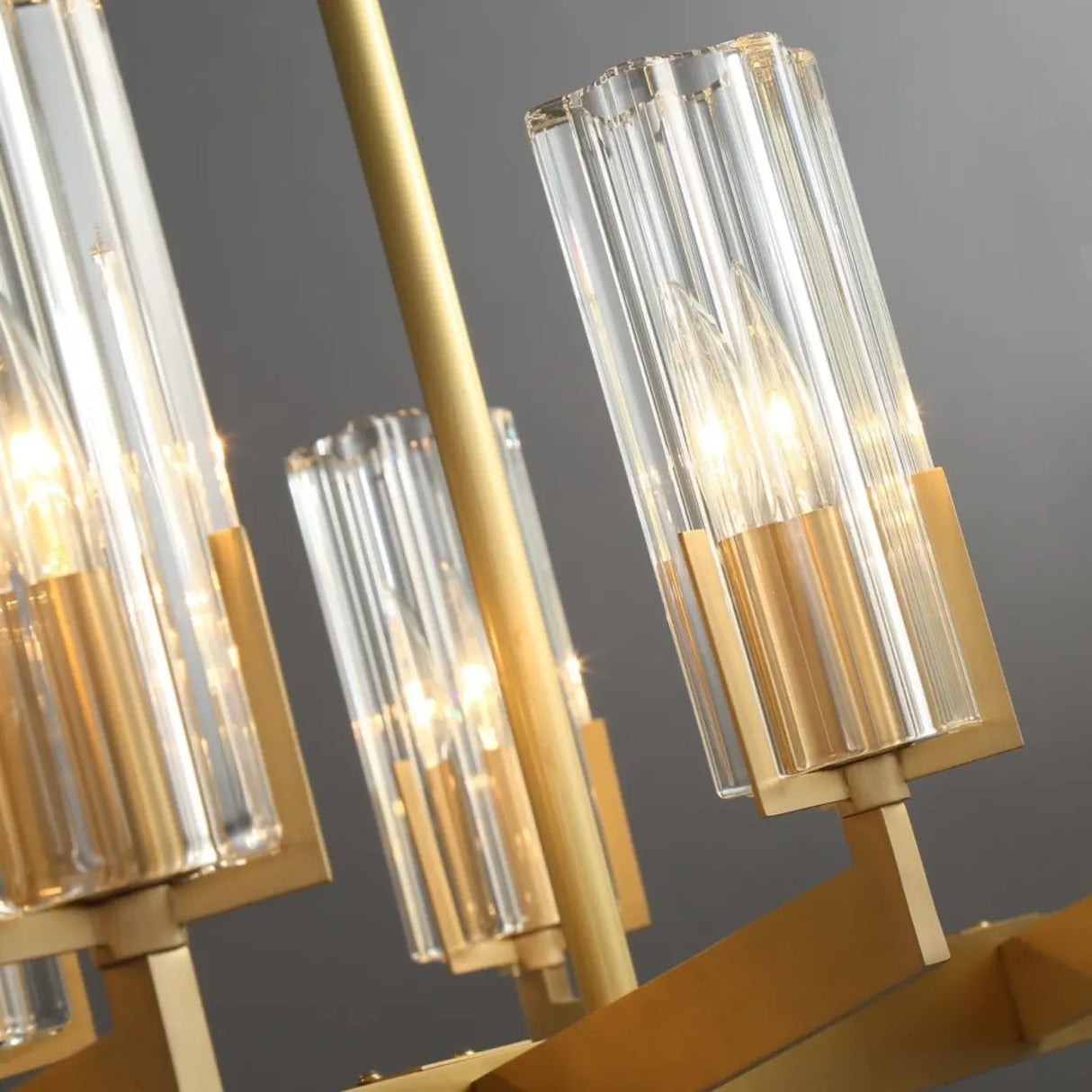 Modern Luxury Linear Gold 8-Light Crystal Glass Island Light Image - 3