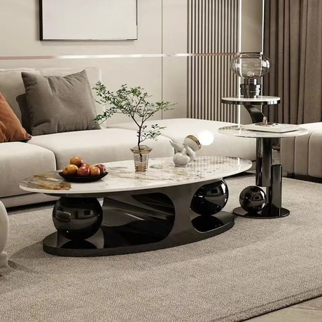 Modern Luxury Oval Stone Stain-Resist Coffee Table Image - 1