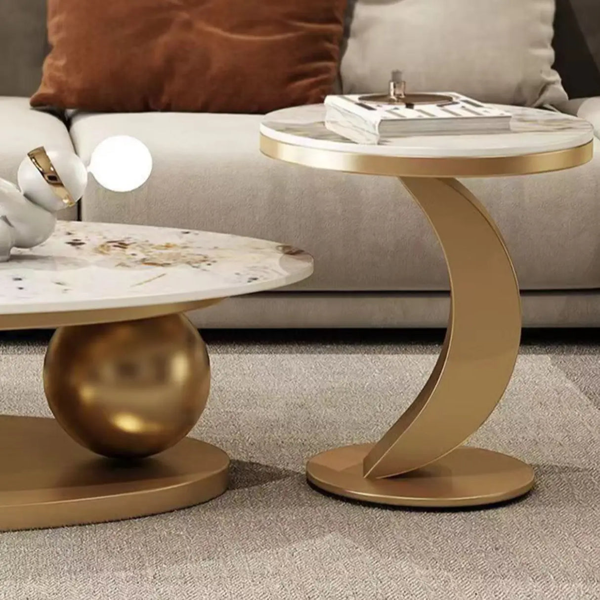 Modern Luxury Oval Stone Stain-Resist Coffee Table Image - 5