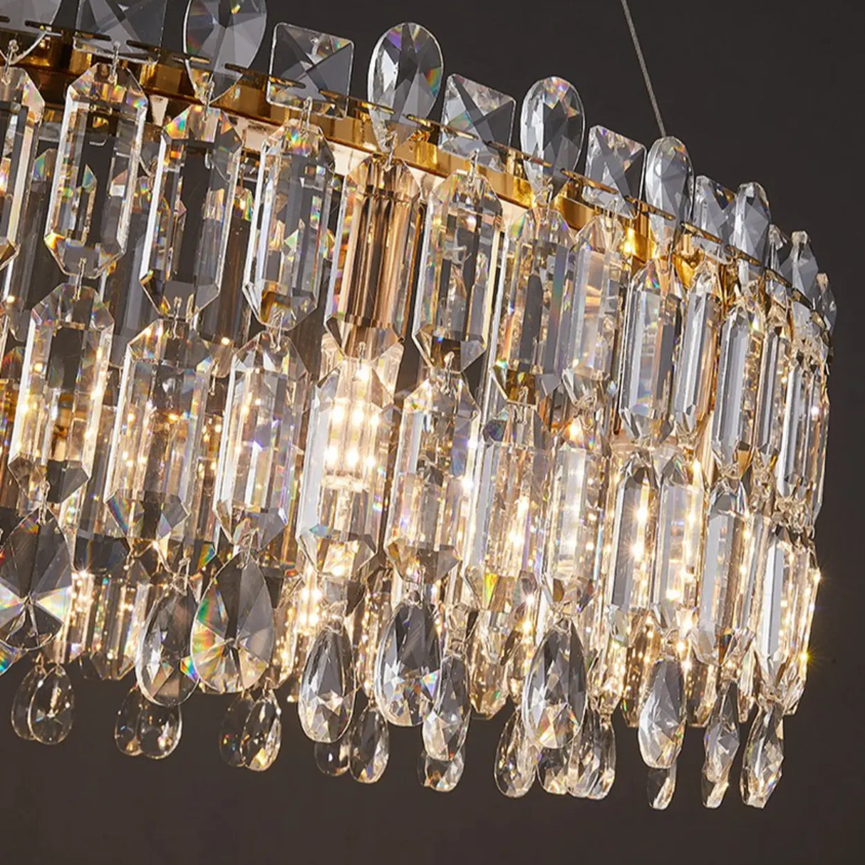 Modern Luxury Round Crystal Gold Hanging Chandelier Image - 11