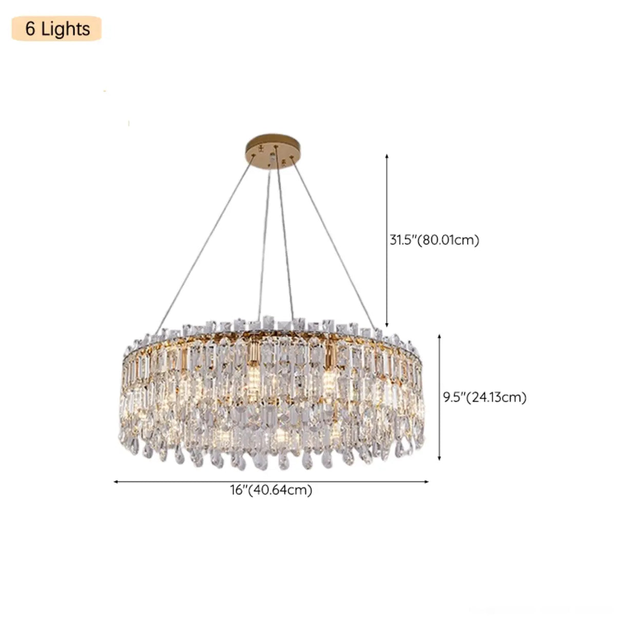 Modern Luxury Round Crystal Gold Hanging Chandelier 