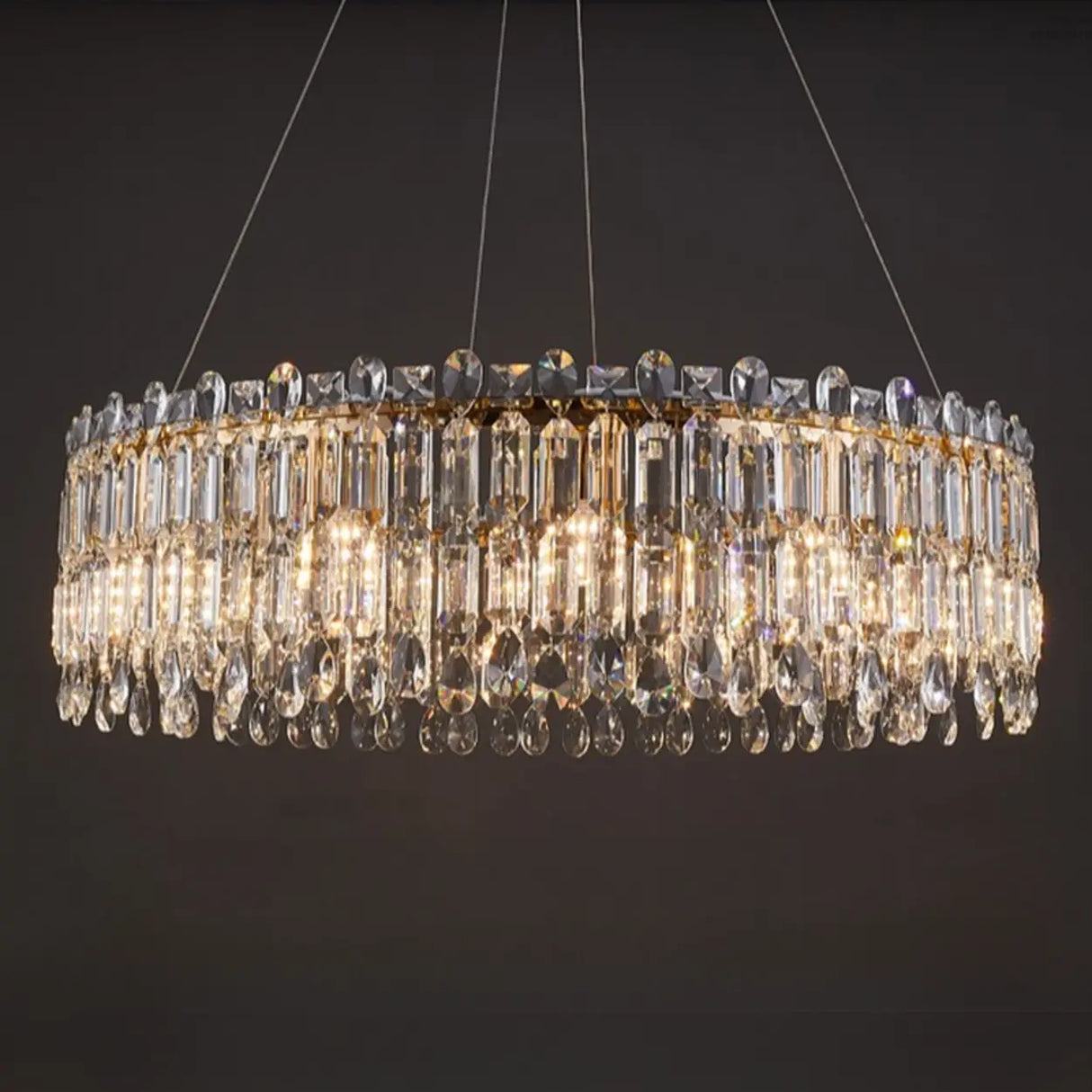Modern Luxury Round Crystal Gold Hanging Chandelier Image - 7