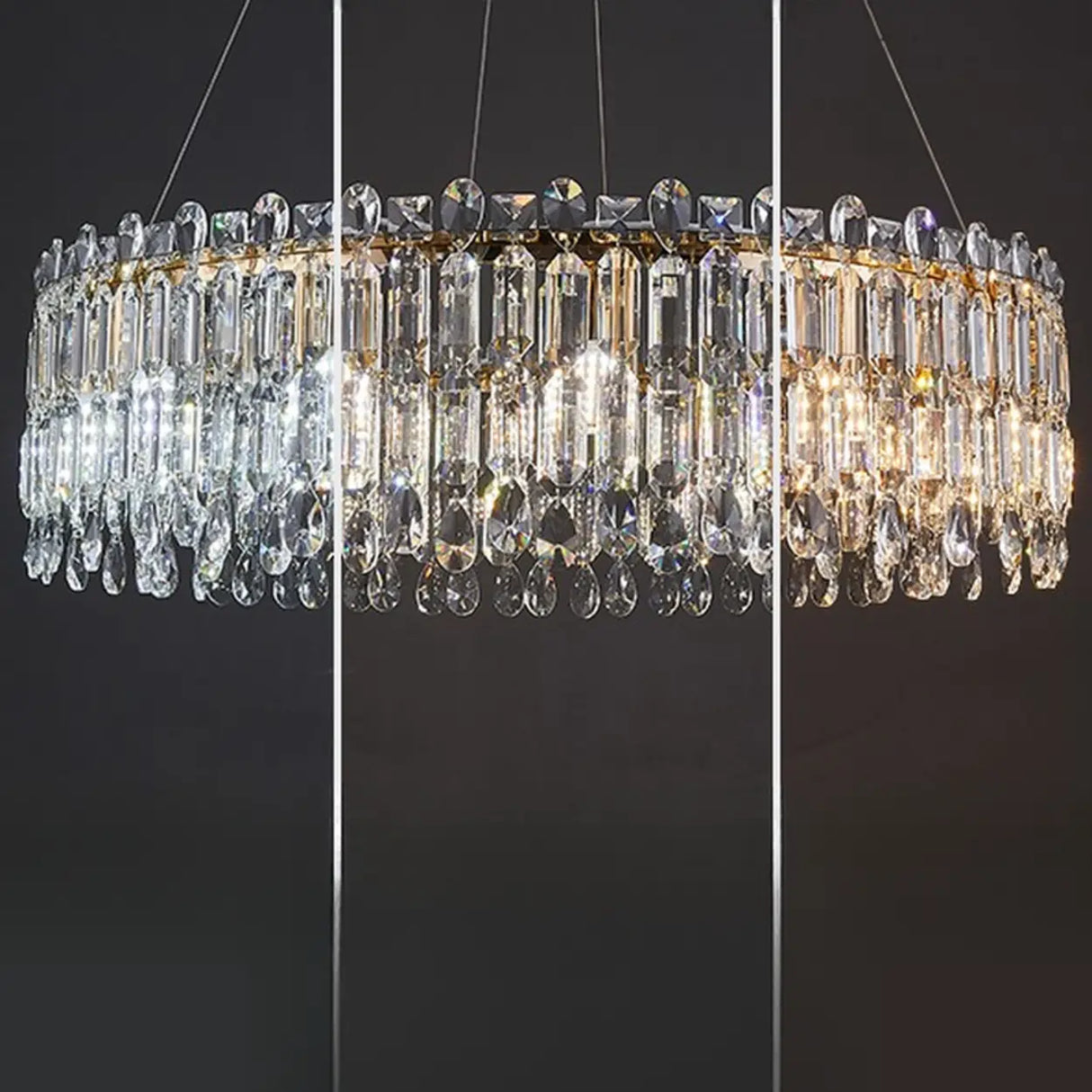 Modern Luxury Round Crystal Gold Hanging Chandelier Image - 9