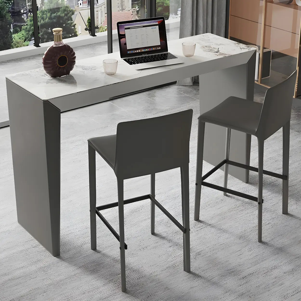 Modern Marble Counter Height Bar Table with Sleek Grey Base Image - 1