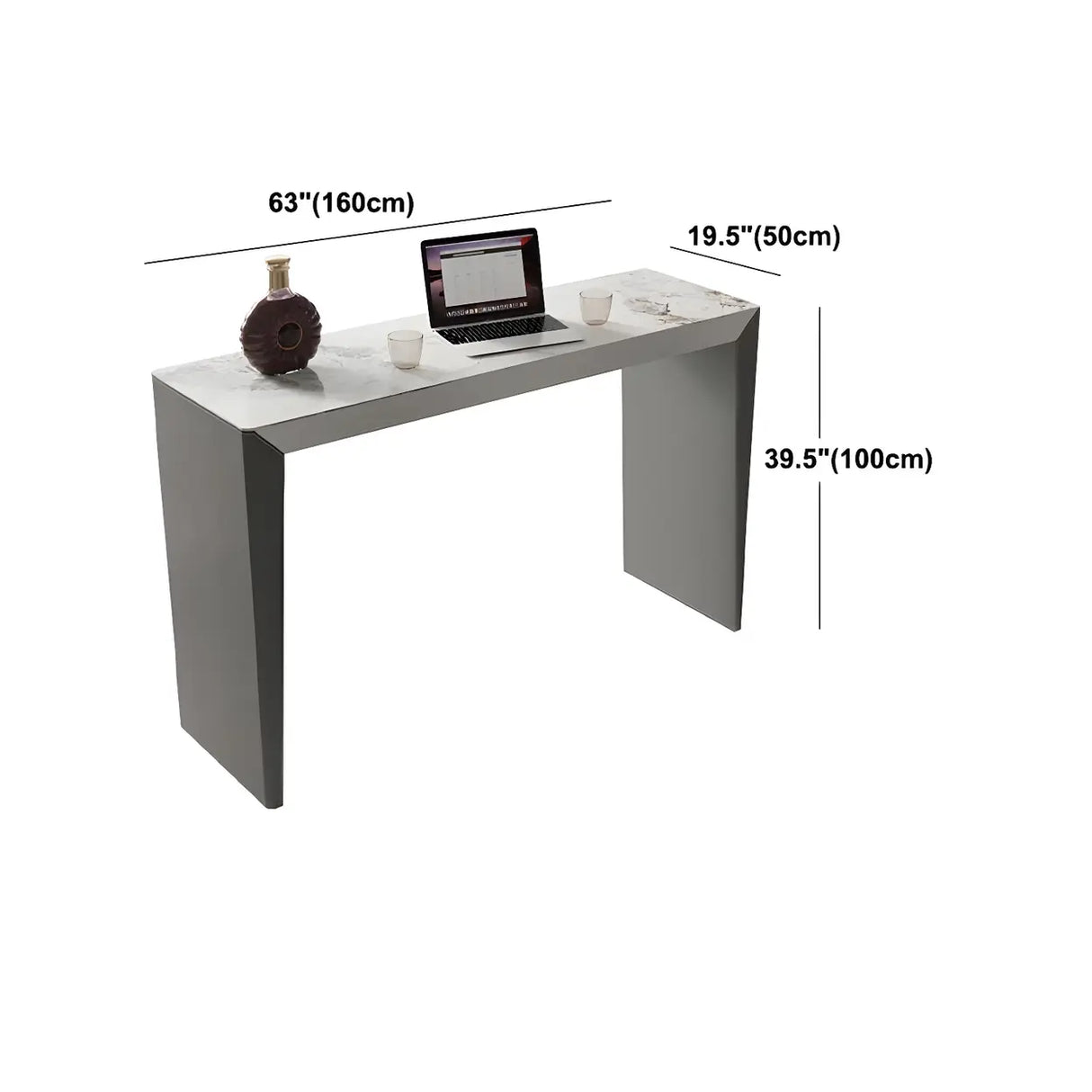 Modern Marble Counter Height Bar Table with Sleek Grey Base Image - 12