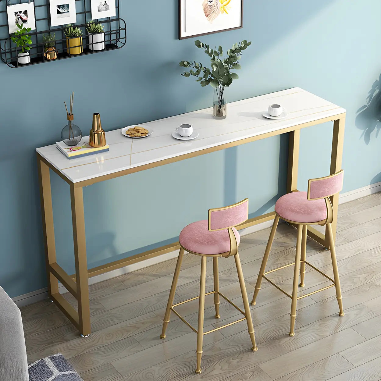 Modern Marble Rectangular Counter Height Bar Table Image - 1