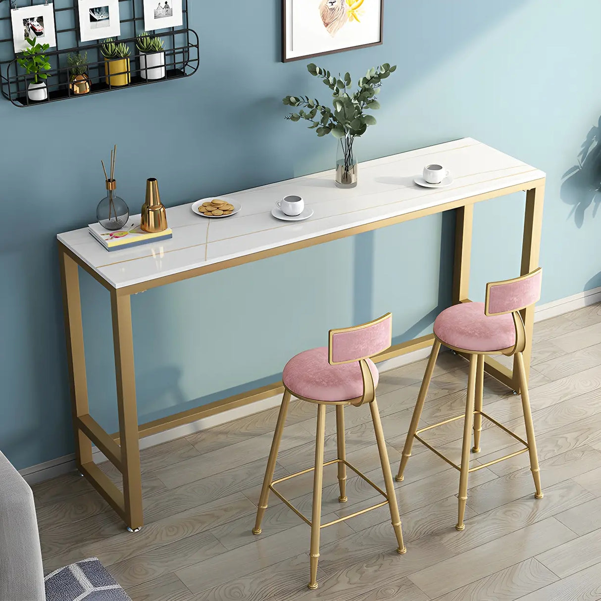 Modern Marble Rectangular Counter Height Bar Table Image - 1