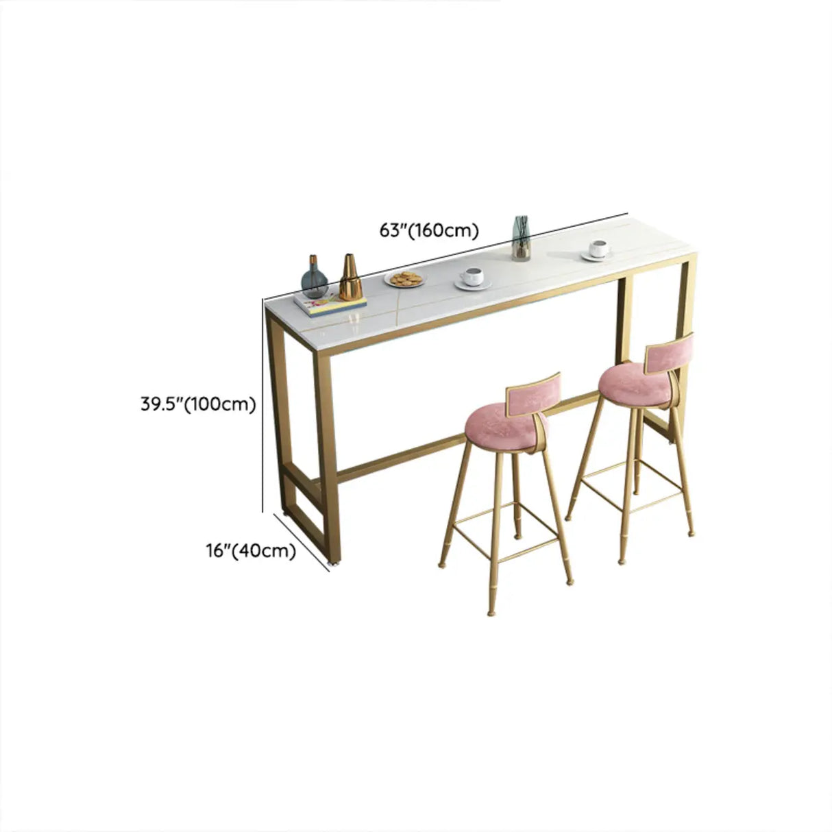 Modern Marble Rectangular Counter Height Bar Table Image - 11