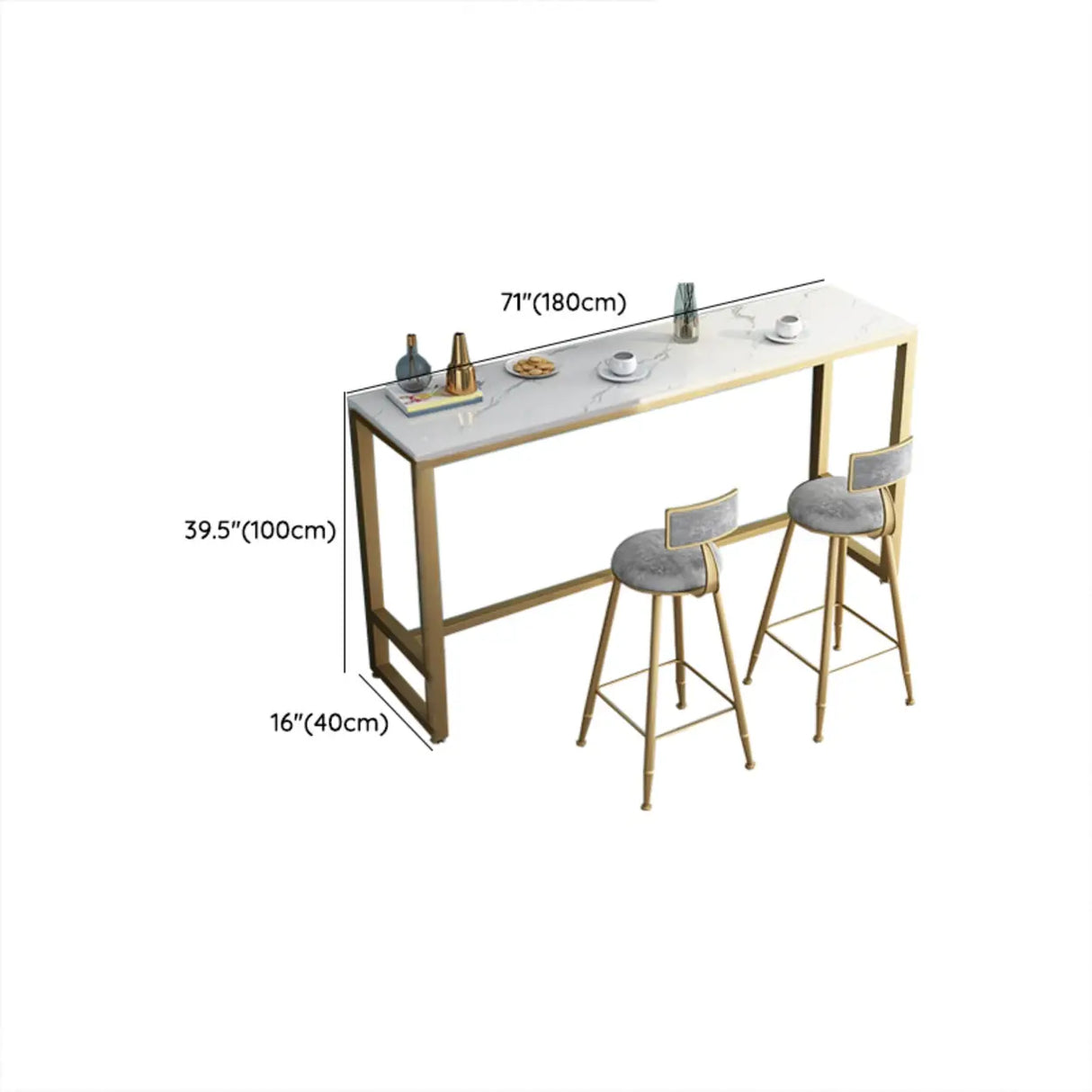 Modern Marble Rectangular Counter Height Bar Table Image - 12