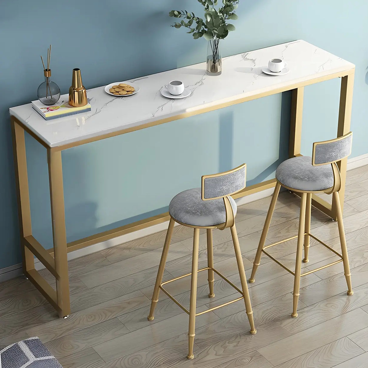 Modern Marble Rectangular Counter Height Bar Table Image - 2