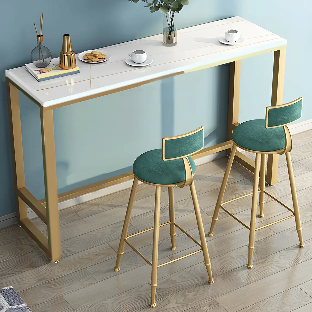 Modern Marble Rectangular Counter Height Bar Table Image - 3