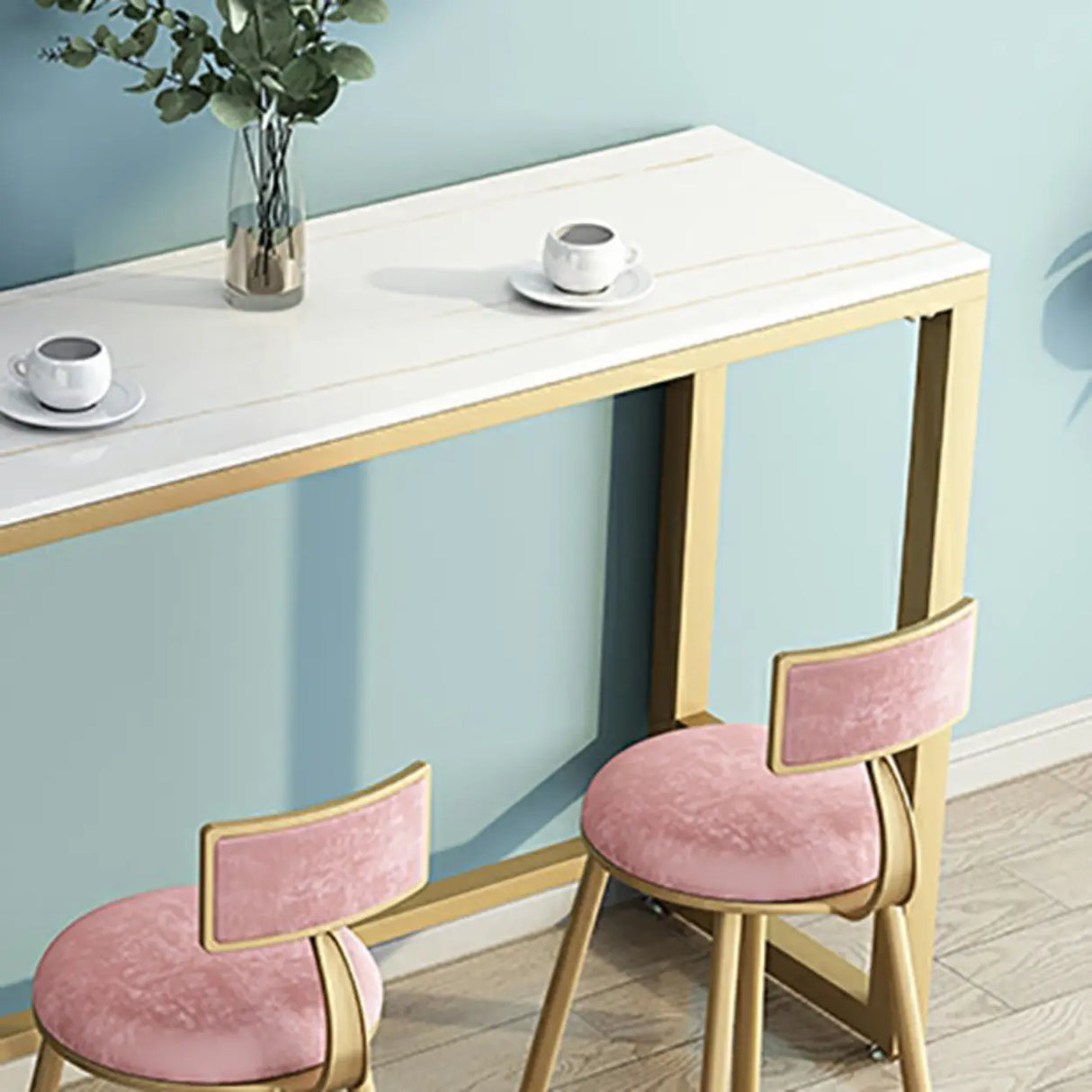 Modern Marble Rectangular Counter Height Bar Table Image - 6