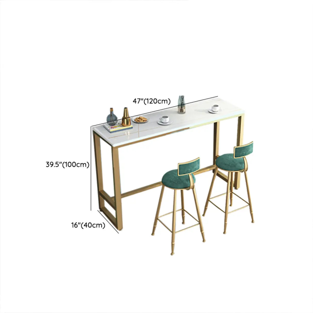 Modern Marble Rectangular Counter Height Bar Table Image - 9