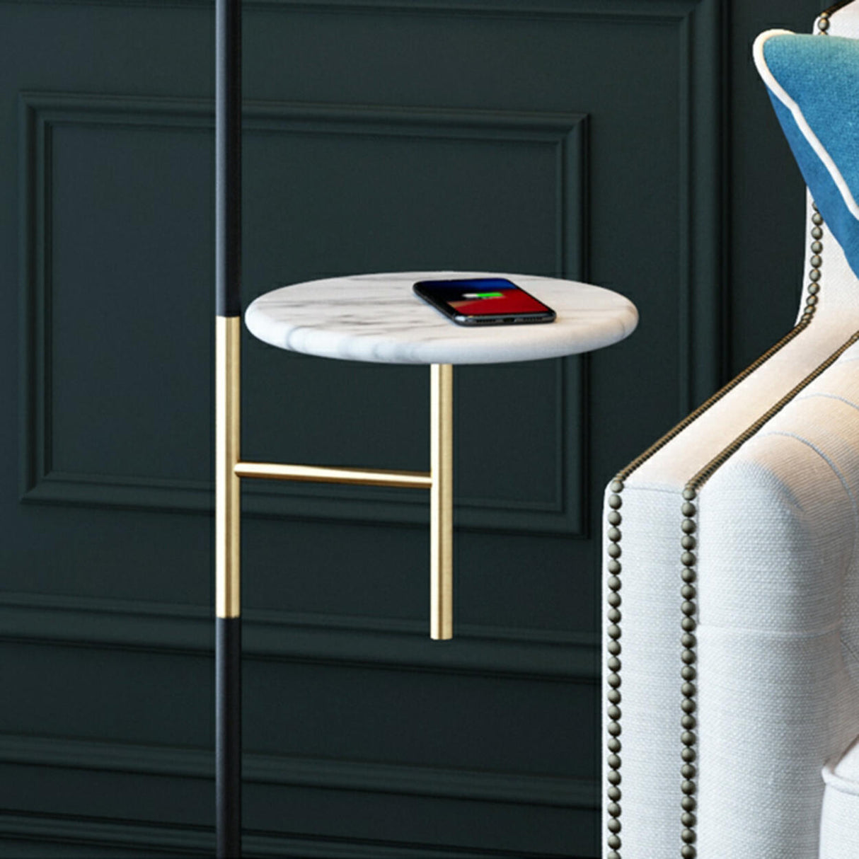 Modern Marble Side Table Arced Globe Floor Lamp Image - 9