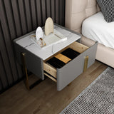 Modern Marble Top  Gold Metal Leg Nightstand with Drawers Image - 13