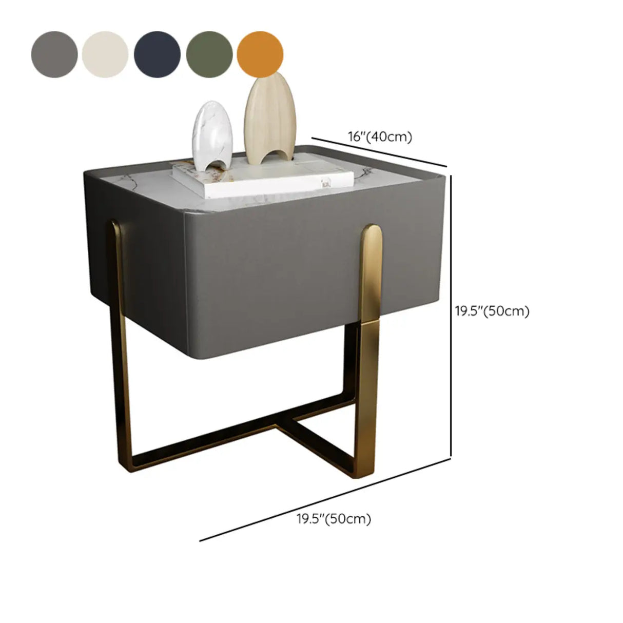 Modern Marble Top  Gold Metal Leg Nightstand with Drawers 