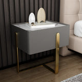 Modern Marble Top  Gold Metal Leg Nightstand with Drawers Image - 4