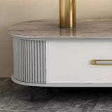 Modern Marble Top Oval TV Stand with Storage Drawers Image - 5