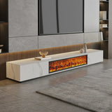 Modern Marble TV Stand Fireplace with Drawers & Lighting Image - 1
