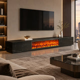 Modern Marble TV Stand Fireplace with Drawers & Lighting Image - 1