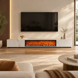 Modern Marble TV Stand Fireplace with Drawers & Lighting Image - 3