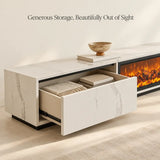 Modern Marble TV Stand Fireplace with Drawers & Lighting Image - 5