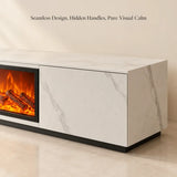 Modern Marble TV Stand Fireplace with Drawers & Lighting Image - 6