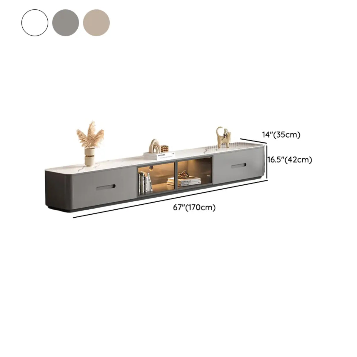 Modern Marble Wood TV Stand with Storage Ambient Lighting 
