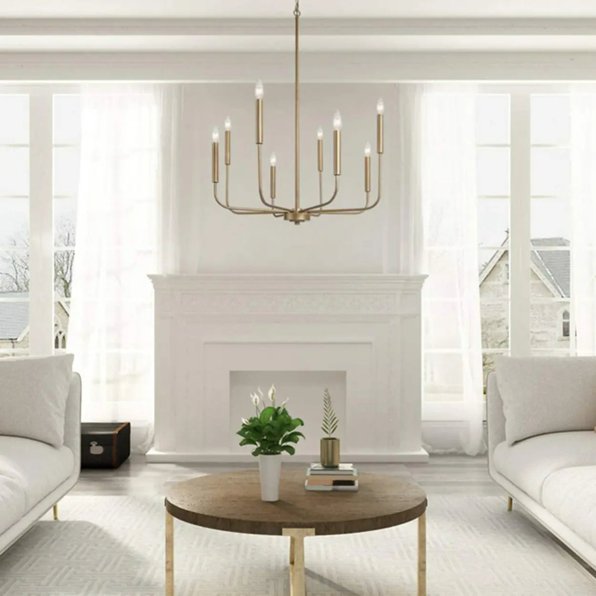 Modern Matte Gold Metal Candle Dining Room Chandelier Image - 10