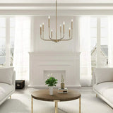 Modern Matte Gold Metal Candle Dining Room Chandelier Image - 10