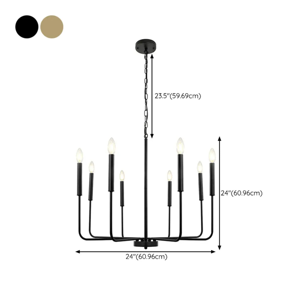 Modern Matte Gold Metal Candle Dining Room Chandelier 
