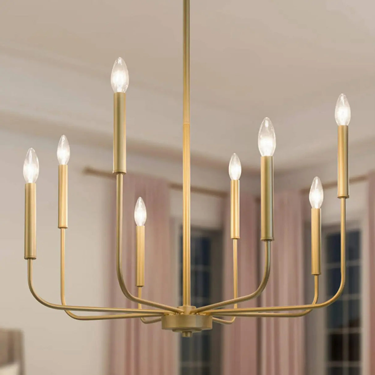 Modern Matte Gold Metal Candle Dining Room Chandelier Image - 1