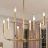 Modern Matte Gold Metal Candle Dining Room Chandelier Image - 1