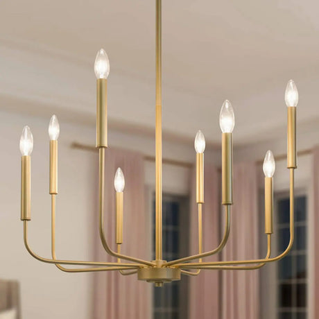 Modern Matte Gold Metal Candle Dining Room Chandelier Image - 1