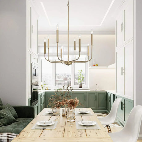 Modern Matte Gold Metal Candle Dining Room Chandelier Image - 2