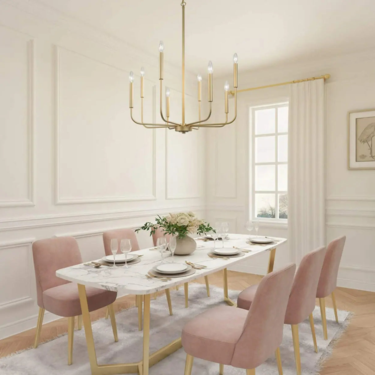 Modern Matte Gold Metal Candle Dining Room Chandelier Image - 4