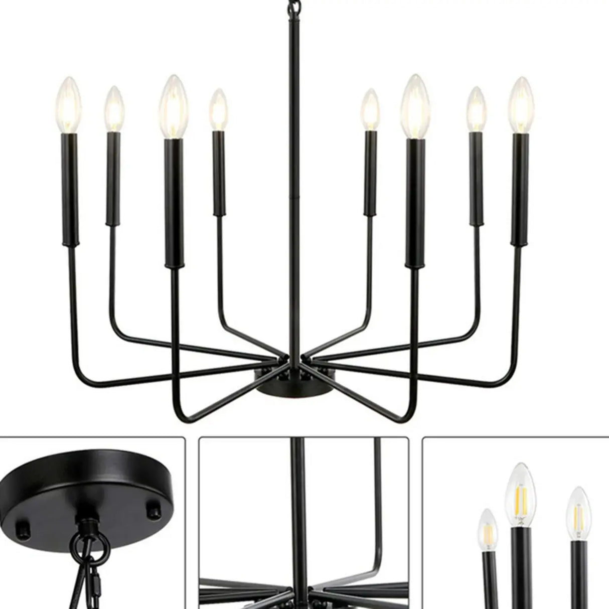 Modern Matte Gold Metal Candle Dining Room Chandelier Image - 8