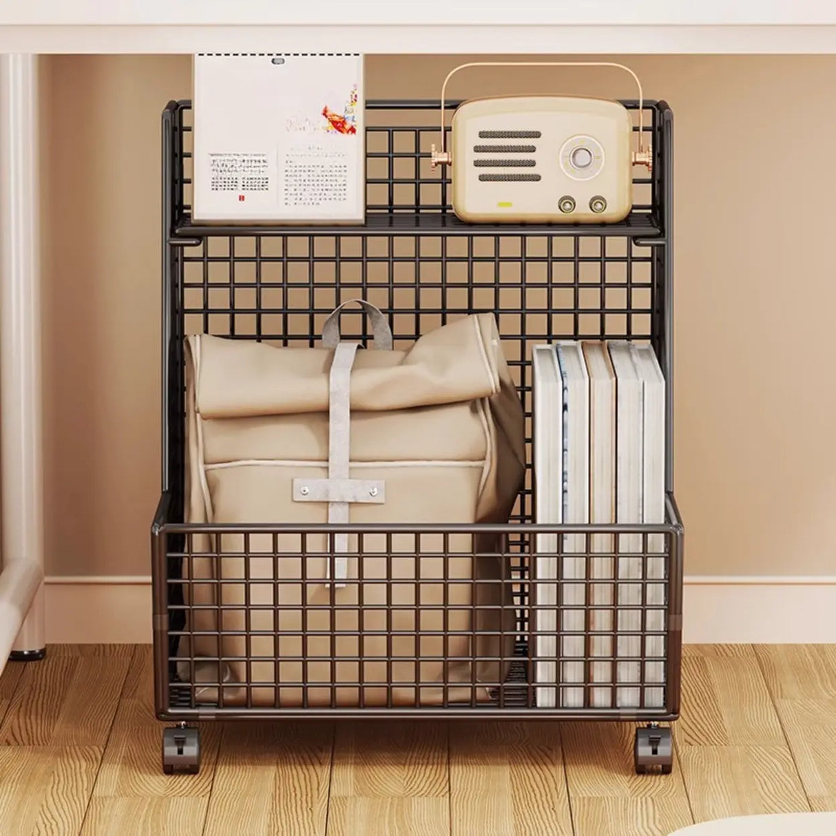 Modern Mesh Iron Small Sliding Storage Bookcase Black Image - 1