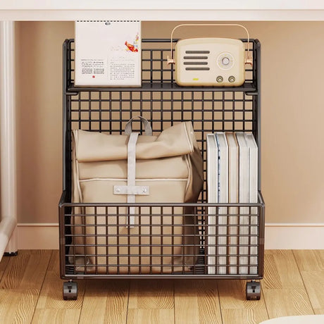 Modern Mesh Iron Small Sliding Storage Bookcase Black Image - 1