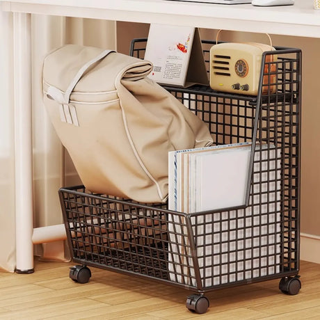 Modern Mesh Iron Small Sliding Storage Bookcase Black Image - 2