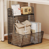 Modern Mesh Iron Small Sliding Storage Bookcase Black Image - 3
