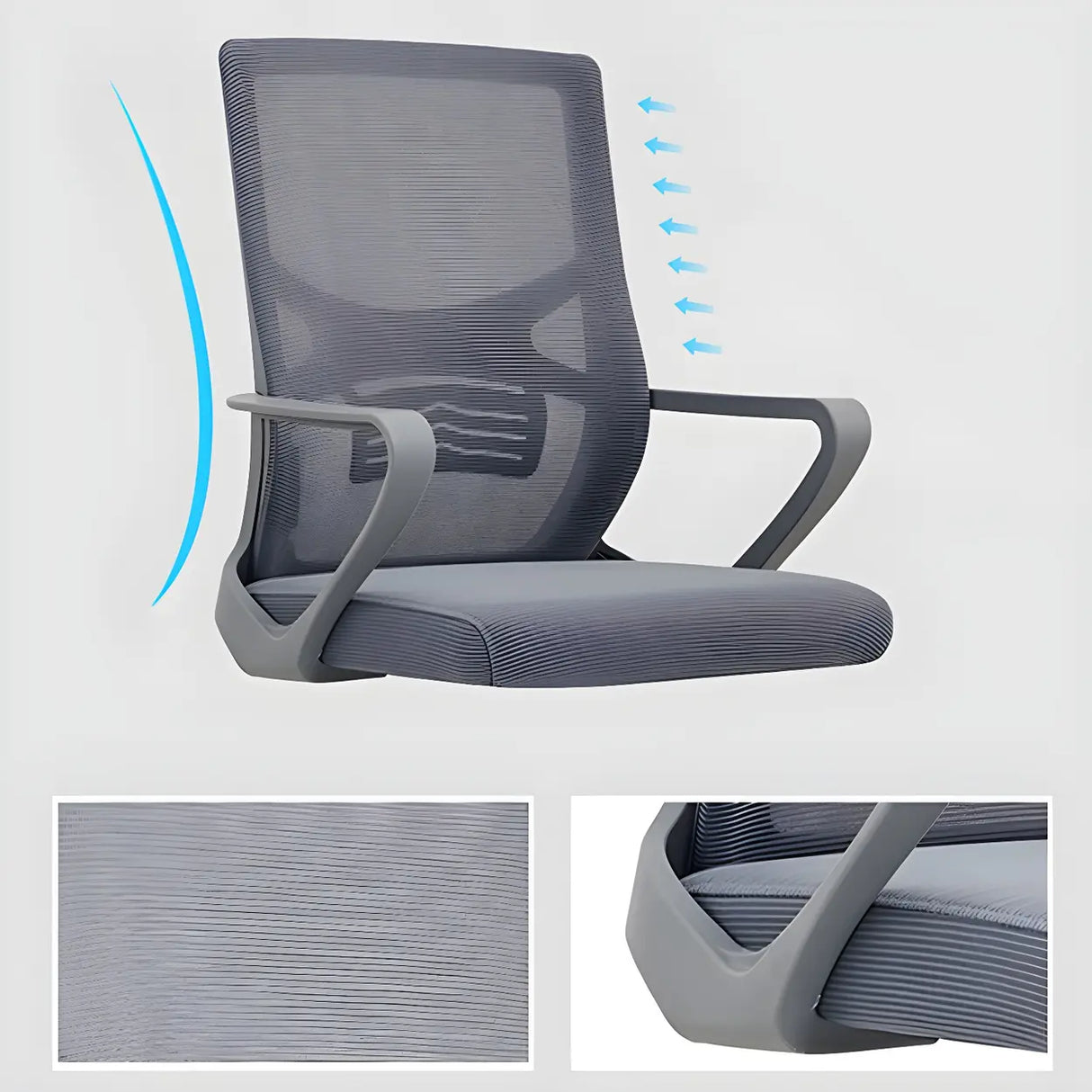 Modern Mesh Mid-Back Lumbar Support Grey Office Chair Image - 10