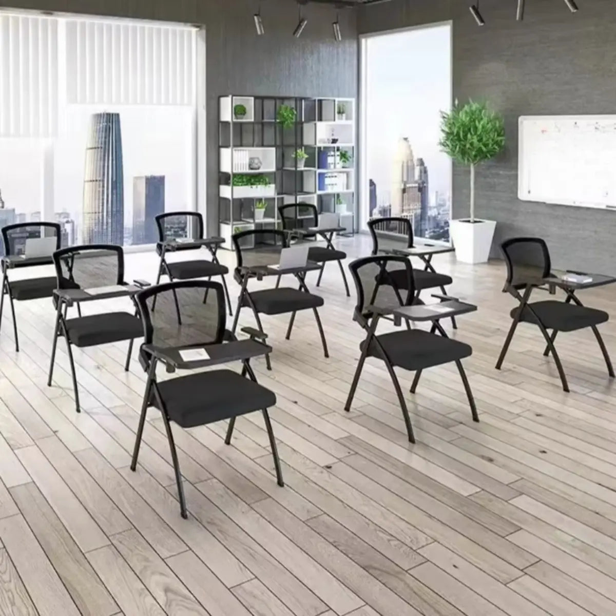 Modern Mesh Office Chair with Tray Black Fabric Seat Image - 10