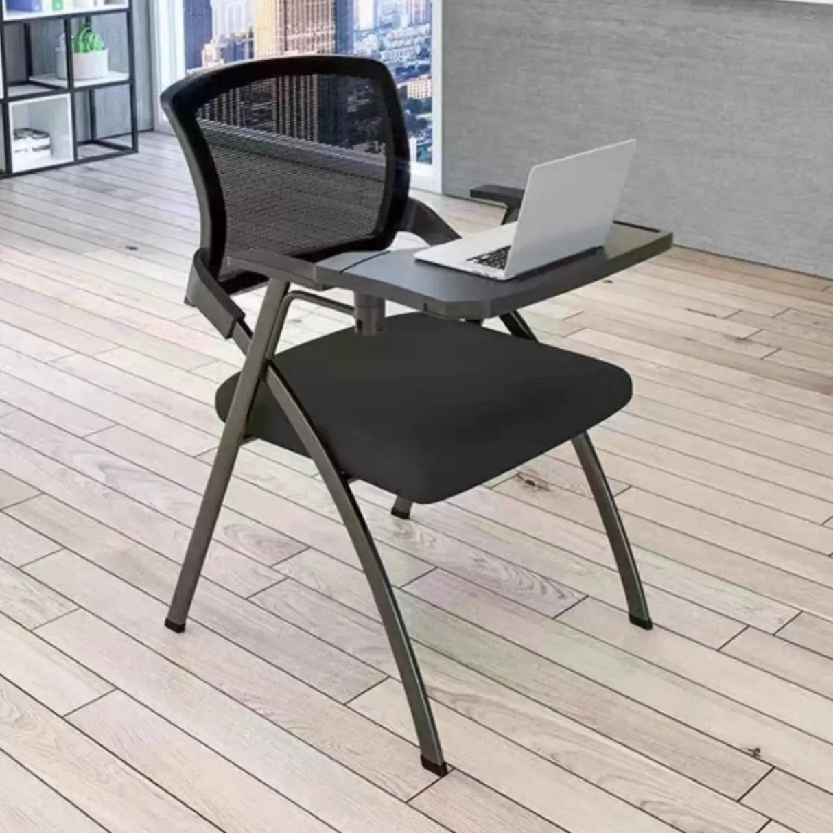Modern Mesh Office Chair with Tray Black Fabric Seat Image - 9