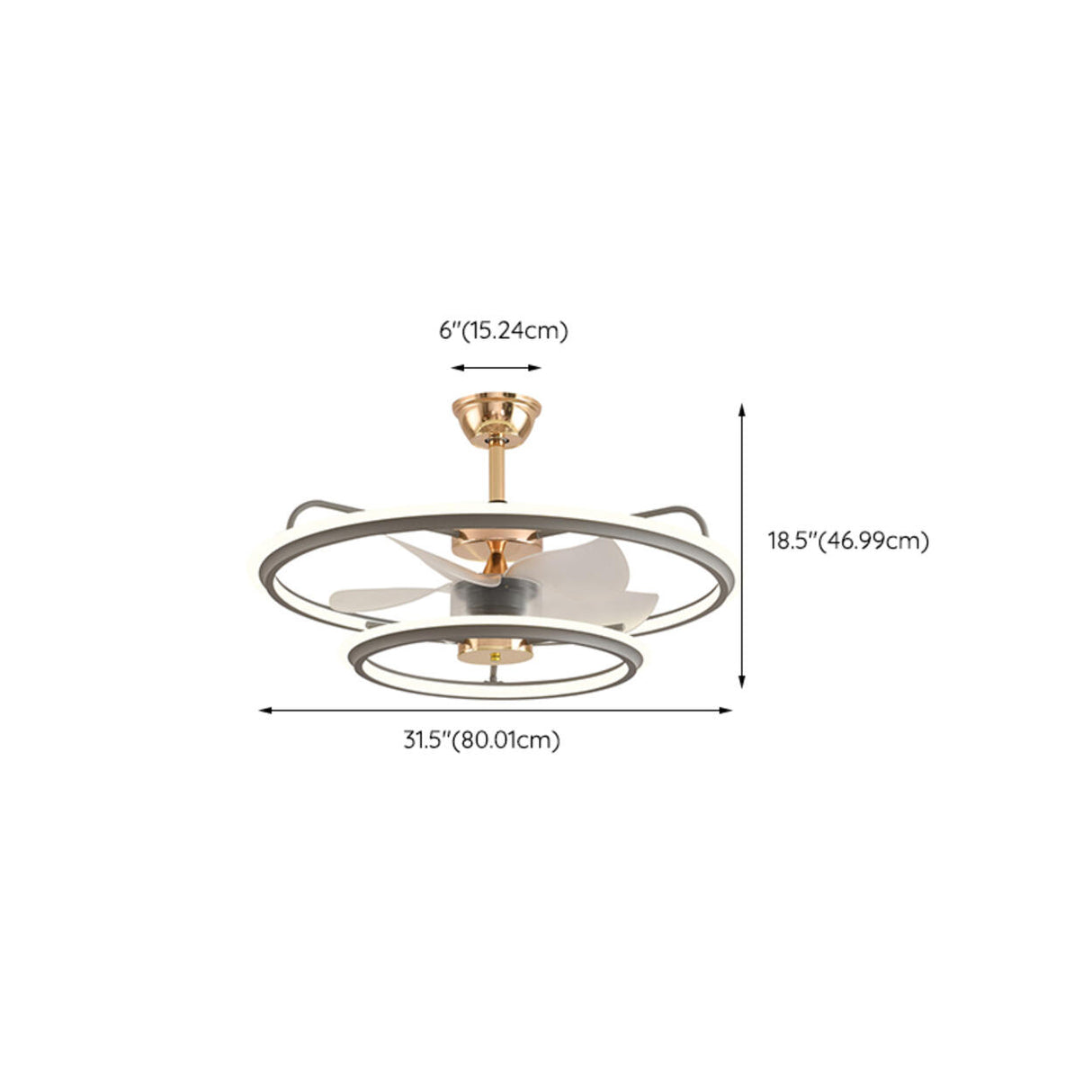 Modern Metal 2 Ring 5 Plastic Blades Ceiling Fan Light 