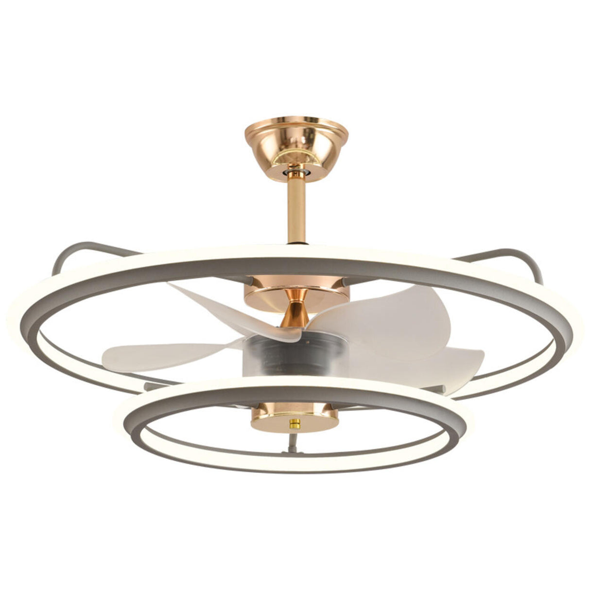 Modern Metal 2 Ring 5 Plastic Blades Ceiling Fan Light Image - 6