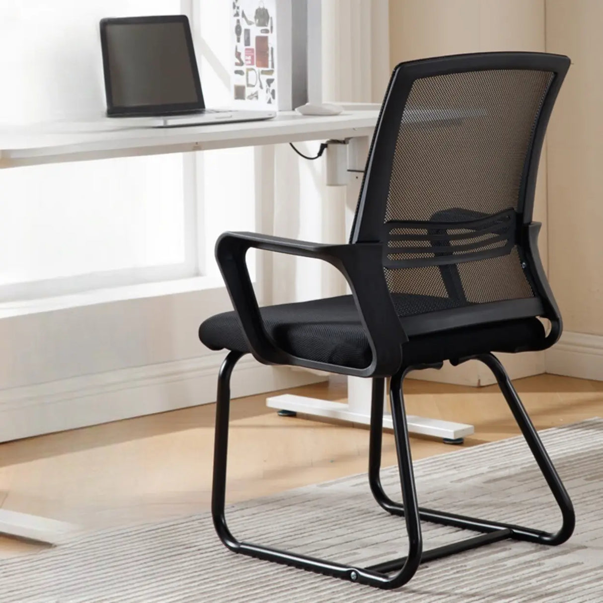 Modern Metal Base Black Mesh Mid-Back Office Chair Image - 3