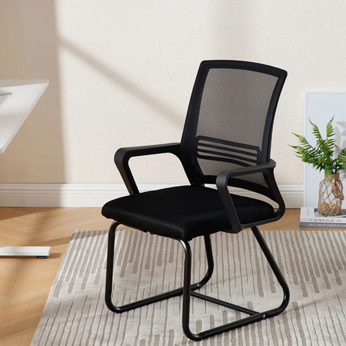 Modern Metal Base Black Mesh Mid-Back Office Chair Image - 4