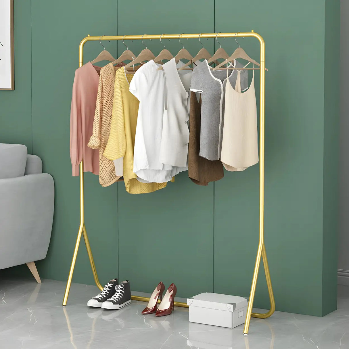 Modern Metal Gold-Black Freestanding Coat Rack Organizer Image - 16