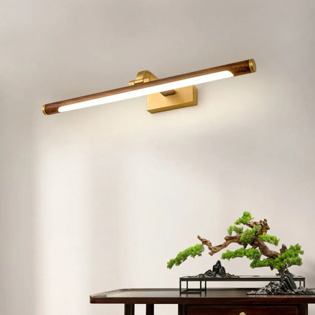 Modern Wood and Gold LED Vanity Light Fixture Image - 1